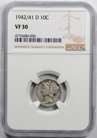 1942/1 D 10c Mercury Dime NGC VF 30 Very Fine to Extra Fine 1942/41 D Overdate 5