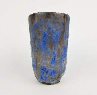 1960 - 1970s Vintage Brown Blue Studio Art Pottery Vase Fat Lava Era West Germany