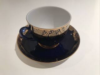 Vintage Lomonosov Cobalt Blue Gold Trim Tea Cup & Saucer Set Made In Ussr