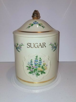Lenox Spice Garden Sugar Canister Jar Container & Lid Fine Porcelain 1993 Euc