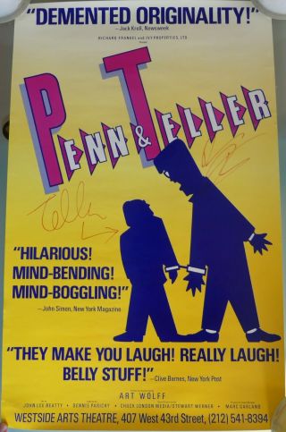 Penn & Teller Signed Autographed Vintage Poster Westside Arts Theatre 1985