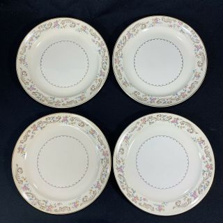 Set Of 4 Vintage Paden City Pottery Duchess China Dinner Plates Roses & Scrolls