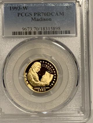1993 - W $5 Gold Commemorative Pcgs Pr70 Madison Bill Of Rights Proof Pr70