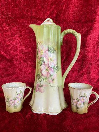 Nippon Chocolate Pot Hand Painted & 2 Cups