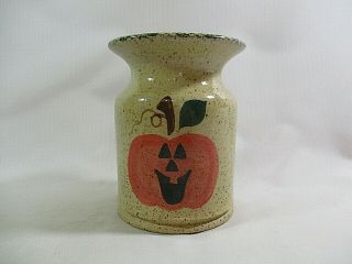 1993 Hand - Crafted Three River Pottery Halloween Smiling Pumpkin Stoneware Crock