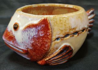 Fish Bowl Planter Centerpiece Pottery Art Sculpture Aquarium Oceanic Sea Life A,