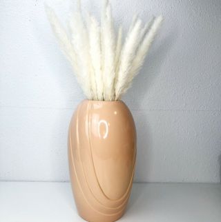 Vintage 1980s Art Deco Revival Peach Ceramic Vase By Haeger Usa Boho Home Decor