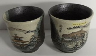 Near Hand Crafted Salt Glazed Black Gray Matte Stoneware 2 Yunomi Tea Cups