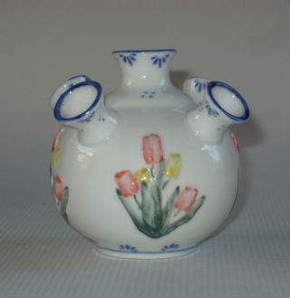 Delftware Royal Twickel Ter Steege Hand Painted Dome 5 Finger Tulip Bud Vase