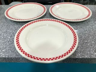 Set Of 3 Retro Homer Laughlin Restaurant Ware Red Checkered 10.  5 " Dinner Plates