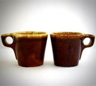 Hull Coffee Mug Set 2 Vintage Brown Drip Cups Pottery Oven Proof Glaze Usa