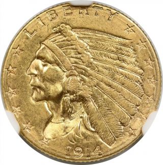 1914 - D $2.  5 NGC MS 61 Indian Head Gold Quarter Eagle 3