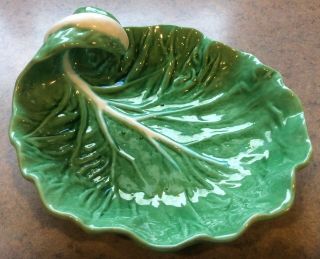 Bordallo Pinheiro : Vintage 7”x 6 1/4” Bowl Green Cabbage Leaf Majolica Portugal