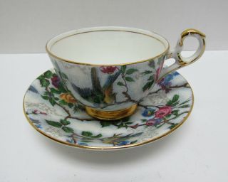 Vintage Old Royal Bone China England Est 1846 Birds & Flower Cup & Saucer Set