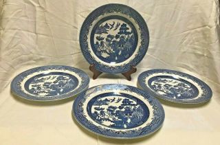 Blue Willow 10 1/4 " Dinner Plate By Churchill Potteries England - - Set Of 4