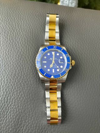 Rolex Yellow Gold Submariner Men ' s Blue Ocean Face Watch 2