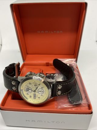 Hamilton Khaki X - Wind Automatic Chronograph Brown Leather Men ' s Watch Beige Dial 2