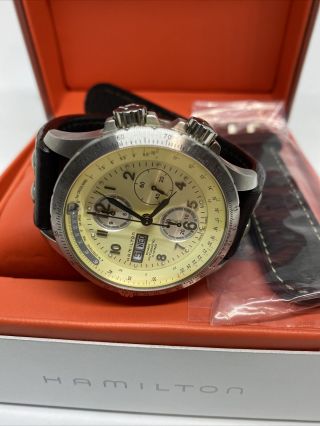 Hamilton Khaki X - Wind Automatic Chronograph Brown Leather Men ' s Watch Beige Dial 5