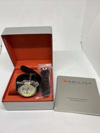 Hamilton Khaki X - Wind Automatic Chronograph Brown Leather Men ' s Watch Beige Dial 6