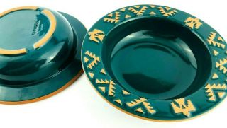 Vintage Frankoma Green T - Bird Bowl Set Of 2 Gracetone