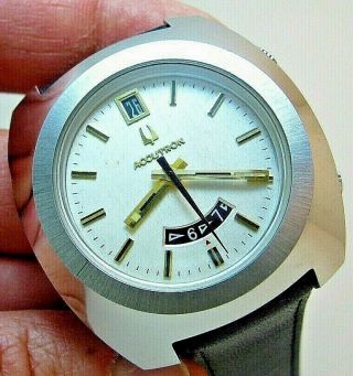 Serviced Accutron Astronaut Mark 2185 Stainless Steel Tuning Fork Men Watch N1