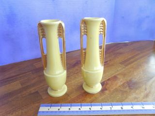 Pair Yellow And Gold Vintage Art Deco Shawnee Pottery Bud Vase Marked Usa 1178