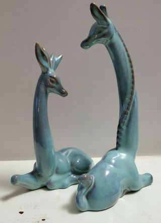 Mcm Roselane? Ceramic Giraffe Pair 1960s Vintage Mid Century Blue Color