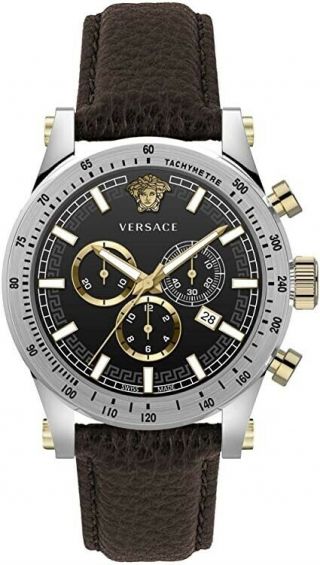 Men’s Versace Sporty Vev800119 Chronograph Black Brown Leather Watch