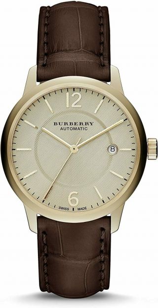 Burberry Automatic Gold Tone Stainless Steel Leather Strap Men 