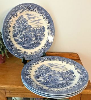 Set Of 4 Churchill China " Currier And Ives " Harvest 10.  25 " Dinner Plates