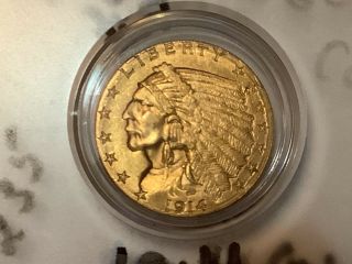 1914 (d) Us Indian Head Quarter Eagle Gold Coin - $2.  50 Dollar ($2 1/2)