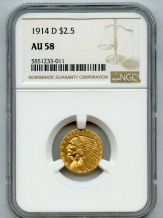 1914 - D Gold $2.  5 Indian Head Ngc Au 58