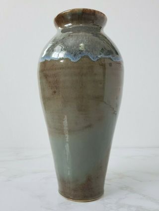 Studio Art Pottery Glazed Ceramic 8.  75” Vase Blue Green Brown The Potters Shop