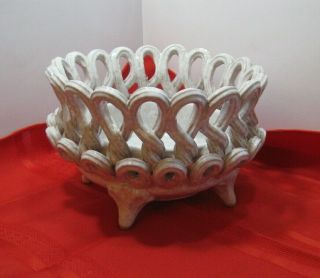 Vintage Woven Rope White Speckled Footed Bowl Made In Italy Italian Art Pottery