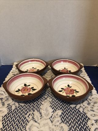 Vintage Stangl Pottery - Wild Rose - Double Handled Soup Bowls - Set Of 4