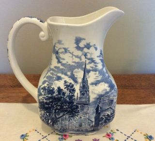 8 " Lg Vintage Liberty Blue Staffordshire Water Milk Jug Pitcher Vase Gravy