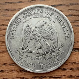 VF 1874 CC Silver Trade Dollar Key Date Carson City - No Chopmarks Cleaned 2