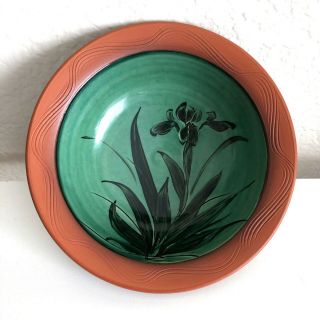 Bear River Nova Scotia Artist Signed Hand Crafted Pottery Bowl Iris Green Glaze