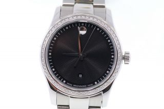 Ladies Movado 0606498 Sportivo Stainless Steel Diamond Bezel Black Dial Watch
