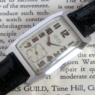 Mens 1920s Gruen Quadron Precision 14k Solid Gold Vintage Art Deco Watch A,