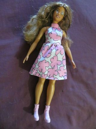 Loose Barbie Fashionista African American Curvy Doll W/pink Dress & Boots Nr