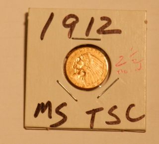 1912 Gold Indian Head 2 1/2 Dollar $2.  5 Quarter Eagle Coin - Very Little Wear