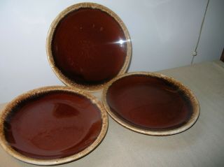 Vintage Set Of 3 Hull Brown Drip Glaze Dinner Plates 10.  5 "