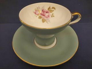 Aynsley Green Gold Trim Pink Cabbage Rose Corset Cup & Saucer 2225.