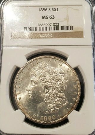 Morgan Silver Dollar 1886 S Ngc Ms - 63