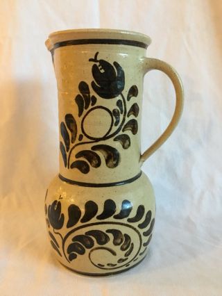 Handmade Stoneware Salt Glazed Pottery Pitcher Brown Tan 10” Coiled Structure