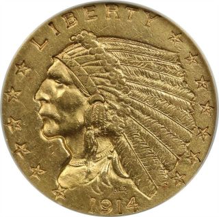 1914 $2.  5 ANACS AU 53 (Better Date) Indian Head Gold Quarter Eagle 3