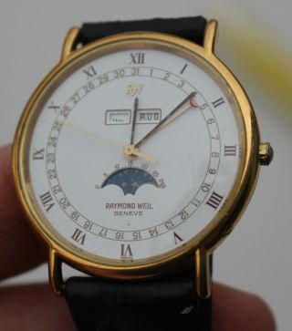 Vintage Raymond Weil 5483 - 2 18k Gold Plated Quartz Watch Wristwatch Moonphase