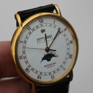 Vintage Raymond Weil 5483 - 2 18K Gold Plated Quartz Watch Wristwatch Moonphase 2