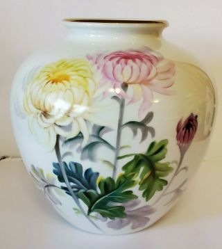 Noritake Nippon Toki Kaisha Mum Floral Hand Painted Vase Signed S.  Kimura